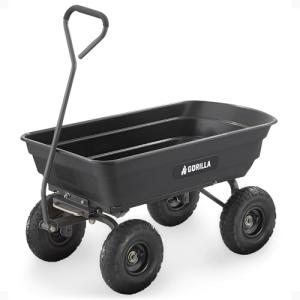 Gorilla Carts Poly Garden Dump Cart with Easy to Assemble Steel Frame, Camping Beach Wagon w/Quick Release System, 600 Pound Capacity, & 10 Inch Tires