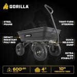 Gorilla Carts Poly Garden Dump Cart with Easy to Assemble Steel Frame, Camping Beach Wagon w/Quick Release System, 600 Pound Capacity, & 10 Inch Tires