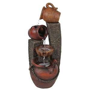 LuxenHome 32 Inch Outdoor Water Fountain, Cascading Pitchers Farmhouse Outdoor Fountains and Waterfalls with LED Lights, Water Fountain Outdoor Patio Decor, Waterfall Fountain Indoor and Outdoor