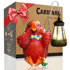 Tiejiajiang Cardinal Garden Statue with Solar Lantern - Unique Yard Art Ornament Ideal Gardening Gift for Women/Mom, Garden Statues Outdoor Clearance （6.9"）