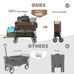 TIMBER RIDGE 400L Large Capacity Folding Double Decker Wagon, 54" Extra Long Extender Wagon Cart, 450lbs Heavy Duty Collapsible Wagon, All-Terrain Big Wheels for Camping, Sports, Shopping, Brown