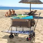 TIMBER RIDGE 400L Large Capacity Folding Double Decker Wagon, 54" Extra Long Extender Wagon Cart, 450lbs Heavy Duty Collapsible Wagon, All-Terrain Big Wheels for Camping, Sports, Shopping, Brown