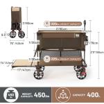 TIMBER RIDGE 400L Large Capacity Folding Double Decker Wagon, 54" Extra Long Extender Wagon Cart, 450lbs Heavy Duty Collapsible Wagon, All-Terrain Big Wheels for Camping, Sports, Shopping, Brown