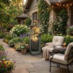 Hamiedun 40''H 4-Tier Outdoor Garden Water Fountain Decor, Resin Fountain for Garden, Floor Patio, Deck, Porch, Backyard and Home Art Decor (40inch)