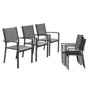 Set of 6 Stackable Patio Dining Chairs in Grey