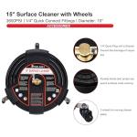 Tool Daily 15 Inch Pressure Washer Surface Cleaner Attachment with Wheels, with 2 Power Washer Extension Wands and 2 Replacement Nozzles, 3600 PSI, Black