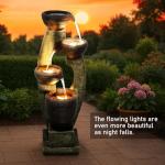 Naturefalls 40” H Modern Outdoor Fountain - 4 Crocks Outdoor Garden Fountains with Contemporary Design&LED Light for Garden, Patio, Deck, Porch, Backyard and Home Art Decor (40in, Light Gray)