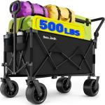 BEAU JARDIN Folding Beach Wagon Cart 330 Pound Capacity Collapsible Utility Camping Grocery Canvas Portable Rolling Outdoor Garden Sports Heavy Duty Shopping Wide All Terrain Wheel Black BG219