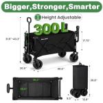 BEAU JARDIN Folding Beach Wagon Cart 330 Pound Capacity Collapsible Utility Camping Grocery Canvas Portable Rolling Outdoor Garden Sports Heavy Duty Shopping Wide All Terrain Wheel Black BG219