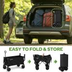 BEAU JARDIN Folding Beach Wagon Cart 330 Pound Capacity Collapsible Utility Camping Grocery Canvas Portable Rolling Outdoor Garden Sports Heavy Duty Shopping Wide All Terrain Wheel Black BG219