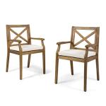Christopher Knight Teak Dining Chair Set, Cream Cushion