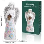 Voveexy Angel Garden Figurine Outdoor Statue, Solar Garden Sculpture with 7 LEDs Welcome Sign Resin Praying Angel Art Decor for Patio Lawn Yard Porch Decoration, Housewarming Gift