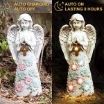 Voveexy Angel Garden Figurine Outdoor Statue, Solar Garden Sculpture with 7 LEDs Welcome Sign Resin Praying Angel Art Decor for Patio Lawn Yard Porch Decoration, Housewarming Gift