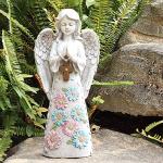 Voveexy Angel Garden Figurine Outdoor Statue, Solar Garden Sculpture with 7 LEDs Welcome Sign Resin Praying Angel Art Decor for Patio Lawn Yard Porch Decoration, Housewarming Gift