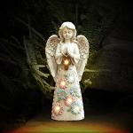 Voveexy Angel Garden Figurine Outdoor Statue, Solar Garden Sculpture with 7 LEDs Welcome Sign Resin Praying Angel Art Decor for Patio Lawn Yard Porch Decoration, Housewarming Gift