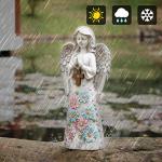 Voveexy Angel Garden Figurine Outdoor Statue, Solar Garden Sculpture with 7 LEDs Welcome Sign Resin Praying Angel Art Decor for Patio Lawn Yard Porch Decoration, Housewarming Gift
