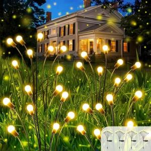 OZS 4Pack Total 32 LED Solar Garden Lights - Solar Lights Outdoor, Solar Firefly Lights, Solar Swaying Light, Sway by Wind, Solar Lights Waterproof for Garden Pathway Decoration(Warm White)