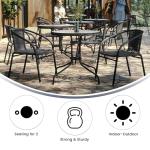 Round Glass Table & 2 Stackable Rattan Chairs