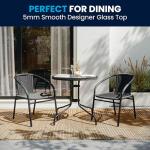 Round Glass Table & 2 Stackable Rattan Chairs