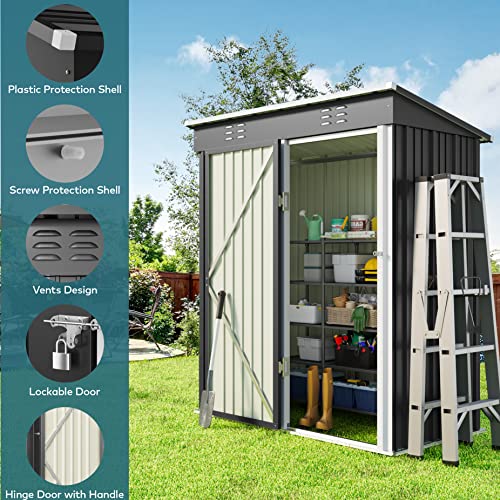 Gizoon Outdoor Storage Shed with Lockable Door, Dark Gray