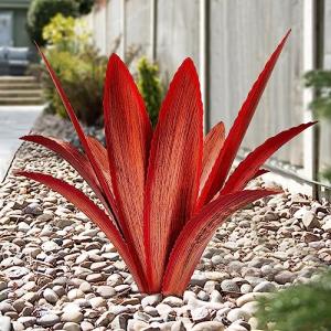 Enlarge thickened Wind Resistant Metal Agave Garden Art Metal Plant Country Garden Sculpture Statue Outdoor decoration Agave Metal Plant Courtyard Garden Lawn Ornament Gift (12 Leaves red 1 pcs)