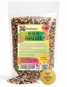 Premium 10-10-10 All-Purpose Soil Fertilizer by Gardenera - Ideal for Flowers, Plants, Vegetables, Fruit Trees and Lawns - 1 Quart