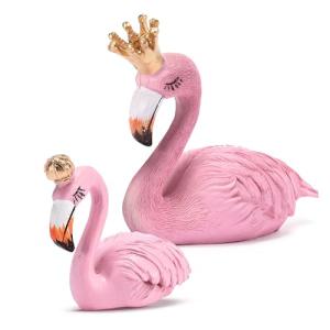 MEANT2TOBE Pink Flamingos with Golden Crown - Pink Miniature Flamingo Figurines in 2 Sizes, 5.9"x4.7" and 3.3"x2.7" - Home Decoration and Garden Statue Ornament - Ideal for Indoors and Outdoors