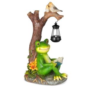 CONDAUPH Outdoor Funny Frog Statue, Resin Reading Frogs Garden Decor, Solar Frog Gift Sculpture Decoration for Home Patio, Yard, Lawn, Porch, Ornament