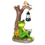 CONDAUPH Outdoor Funny Frog Statue, Resin Reading Frogs Garden Decor, Solar Frog Gift Sculpture Decoration for Home Patio, Yard, Lawn, Porch, Ornament