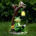 CONDAUPH Outdoor Funny Frog Statue, Resin Reading Frogs Garden Decor, Solar Frog Gift Sculpture Decoration for Home Patio, Yard, Lawn, Porch, Ornament