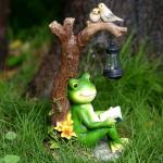 CONDAUPH Outdoor Funny Frog Statue, Resin Reading Frogs Garden Decor, Solar Frog Gift Sculpture Decoration for Home Patio, Yard, Lawn, Porch, Ornament