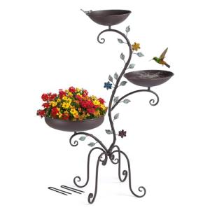 Bird Baths for Outdoors, 3-in-1Bird Bath with Feeder and Planter, Metal Bird Bath Stand Vintage Pedestal Birdbath for Outside Garden Yard Patio Lawn Decor