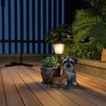 POTEY Statues, Solar Sculptures & Statues Outdoor with Solar Lights and Flowerpot Funny Garden Decor Housewarming Gifts Lights for Patio Yard, Balcony Decorations (Dog and Cat)