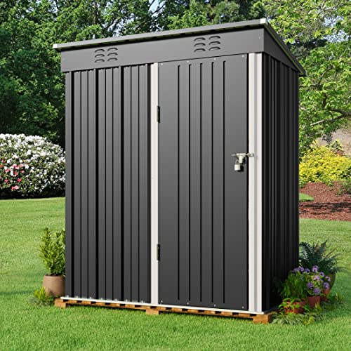 Gizoon Outdoor Storage Shed with Lockable Door, Dark Gray