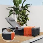 2 Black Rattan Outdoor Chaise Lounge Chairs with Cushions