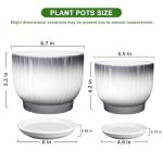 Ceramic Pots for Plants, 5.5+6.7 Pots for Indoor Plants with Drainage and Separable Saucer, Indoor Plant Pots, Gray White Ceramic Planter, Flower Pots Set of 2 （Gray + White, Plants NOT Included）