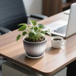 Ceramic Pots for Plants, 5.5+6.7 Pots for Indoor Plants with Drainage and Separable Saucer, Indoor Plant Pots, Gray White Ceramic Planter, Flower Pots Set of 2 （Gray + White, Plants NOT Included）