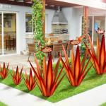 KODIBO Large Tequila Rustic Sculpture, Rustic Metal Agave Plants for Outdoor Patio Yard, Home Decor Hand Painted Metal Agave Garden Yard Statue, Outdoor Lawn Ornaments (Red - L (W/Bird Feeder))