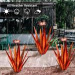 KODIBO Large Tequila Rustic Sculpture, Rustic Metal Agave Plants for Outdoor Patio Yard, Home Decor Hand Painted Metal Agave Garden Yard Statue, Outdoor Lawn Ornaments (Red - L (W/Bird Feeder))