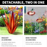 KODIBO Large Tequila Rustic Sculpture, Rustic Metal Agave Plants for Outdoor Patio Yard, Home Decor Hand Painted Metal Agave Garden Yard Statue, Outdoor Lawn Ornaments (Red - L (W/Bird Feeder))