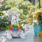 OWANVION Solar Garden Statue Outdoor Decor, Fairy Sitting on Turtle Statue with Succulent and Solar LED Light, Lawn Tortoise Ornament for Yard Patio Balcony, Housewarming Gift for Mom Grandma