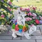 OWANVION Solar Garden Statue Outdoor Decor, Fairy Sitting on Turtle Statue with Succulent and Solar LED Light, Lawn Tortoise Ornament for Yard Patio Balcony, Housewarming Gift for Mom Grandma