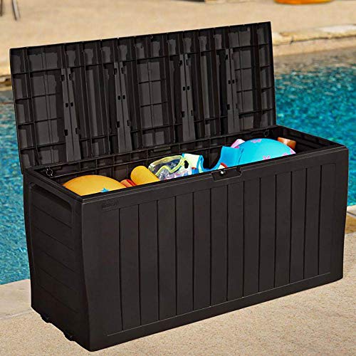 Brown Resin Deck Box for Patio Furniture Organization