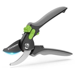 STAYGROW 8.5" Bypass Pruning Shears, All Steel Aluminum Alloy Construction Garden Shears, Ultra Sharp SK5 Carbon Steels Blades with Non-Stick Teflon Coating, Adjustable Opening Cuts Up to 3/4" (20mm）