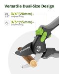 STAYGROW 8.5" Bypass Pruning Shears, All Steel Aluminum Alloy Construction Garden Shears, Ultra Sharp SK5 Carbon Steels Blades with Non-Stick Teflon Coating, Adjustable Opening Cuts Up to 3/4" (20mm）