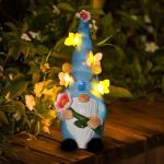 Garden Gnomes Outdoor Decor Solar Statues Light, Funny Garden Sculptures & Statues with Butterfly Lights, Outside Yard Art Gnome Holding Lotus Ornaments for Garden Patio Lawn Porch, Gardening Gifts