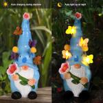 Garden Gnomes Outdoor Decor Solar Statues Light, Funny Garden Sculptures & Statues with Butterfly Lights, Outside Yard Art Gnome Holding Lotus Ornaments for Garden Patio Lawn Porch, Gardening Gifts