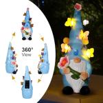 Garden Gnomes Outdoor Decor Solar Statues Light, Funny Garden Sculptures & Statues with Butterfly Lights, Outside Yard Art Gnome Holding Lotus Ornaments for Garden Patio Lawn Porch, Gardening Gifts