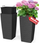 Mueller M-Resin Heavy Duty Tall Planter, Indoor/Outdoor Grande Plant, Tree, Flower Pot, 2-Piece Set, 24”, Modern Design, Built-in Drainage, Dark Gray