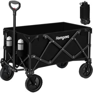Homgava Collapsible Folding Wagon Cart,Heavy Duty Garden Cart with All Terrain Wheels,Portable Large Capacity Utility Wagon Cart for Camping Fishing Sports Shopping, Black